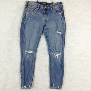 Silver Jeans Womens Elyse Super Skinny Ankle Denim Blue Destructed Ripped Mid 28